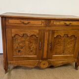 XiXth buffet in marquetry and elm magnifying glass