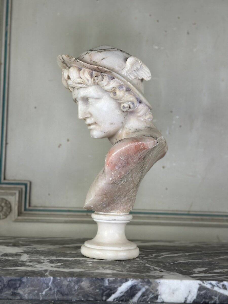 Bust of Hermes in alabaster, Italy circa 1880