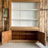 Two-body sideboard, bookcase, dresser in restored solid oak