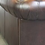 Dark brown flamed cowhide English 2.5 seater Chesterfield sofa