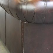 English Chesterfield 2.5 seater sofa in dark brown flamed cowhide leather
