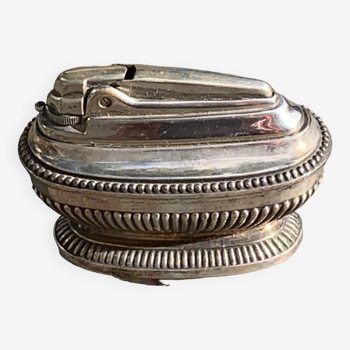 Briquet de table rechargeable en metal argente, estampille ronson, en forme de navette, vintage 1960