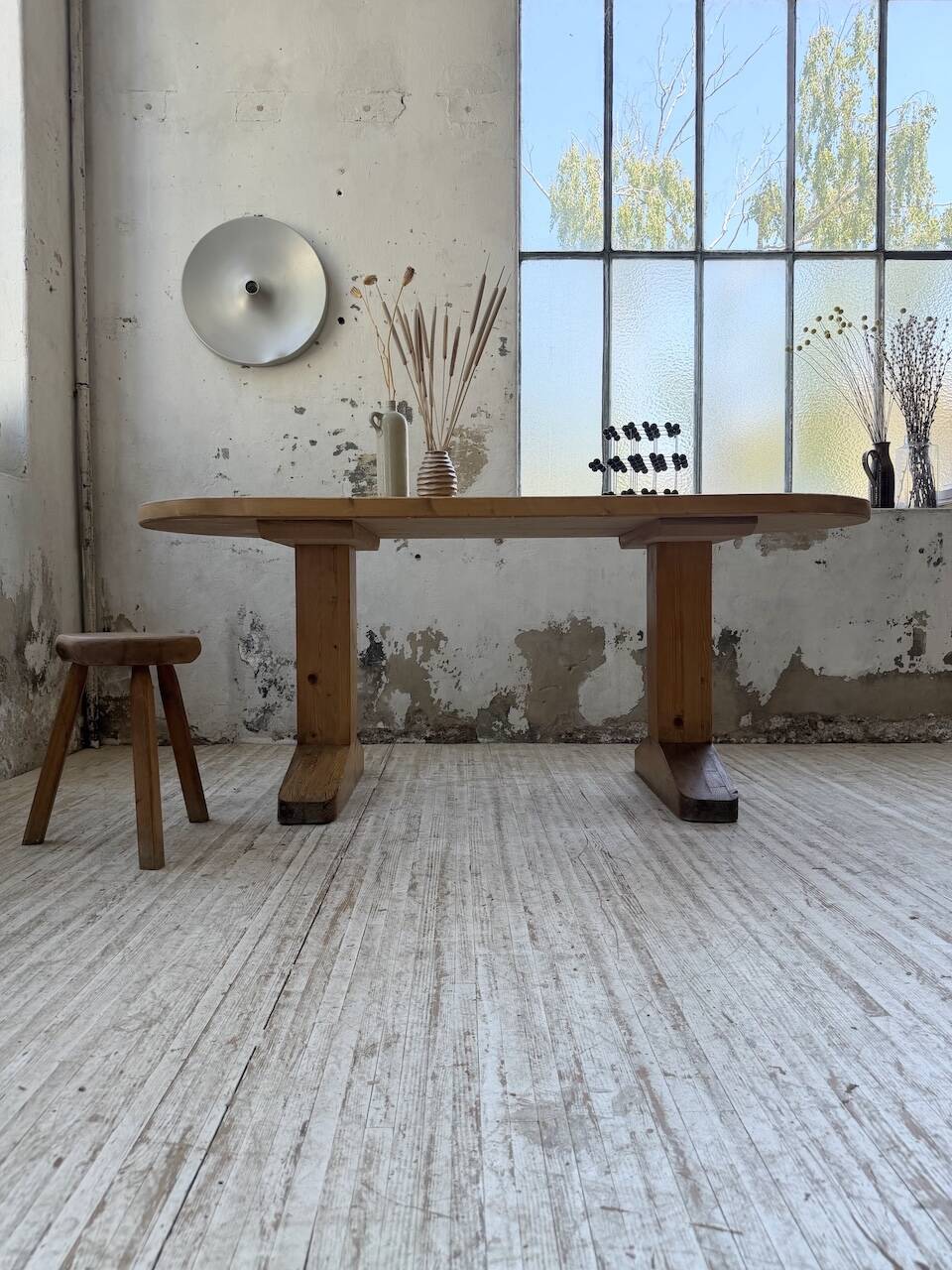 Brutalist pine oval table