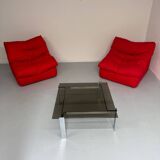 Living room sofa and 2 armchairs French design Steiner 70s vintage fabric