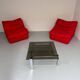 Living room sofa and 2 armchairs French design Steiner 70s vintage fabric