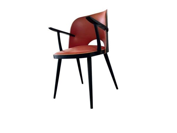 Chaise rockabilly vintage rouge avec accoudoir