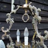 Italian Vintage patinated bronze chandelier with 4 lights with a beautiful wow patina