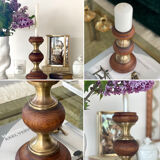 Wood and brass candle holder 1970