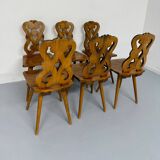Set of 6 Alsatian double heart chairs in solid oak, early 20th century