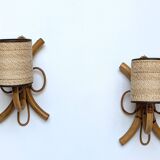 Pair of Louis Sognot rattan wall lights