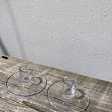 Pair of transparent glass candlesticks