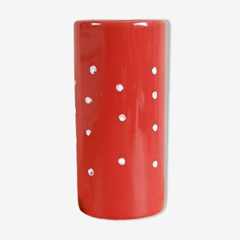 Red ceramic vase with glazed polka dots