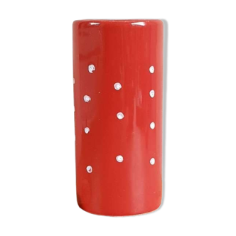 Red ceramic vase with glazed polka dots