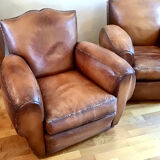 Pair armchairs club leather mustache art deco