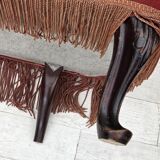 Canapé danois 2 places des années 1950, velours d'ameublement rose saumon, bois de frêne.