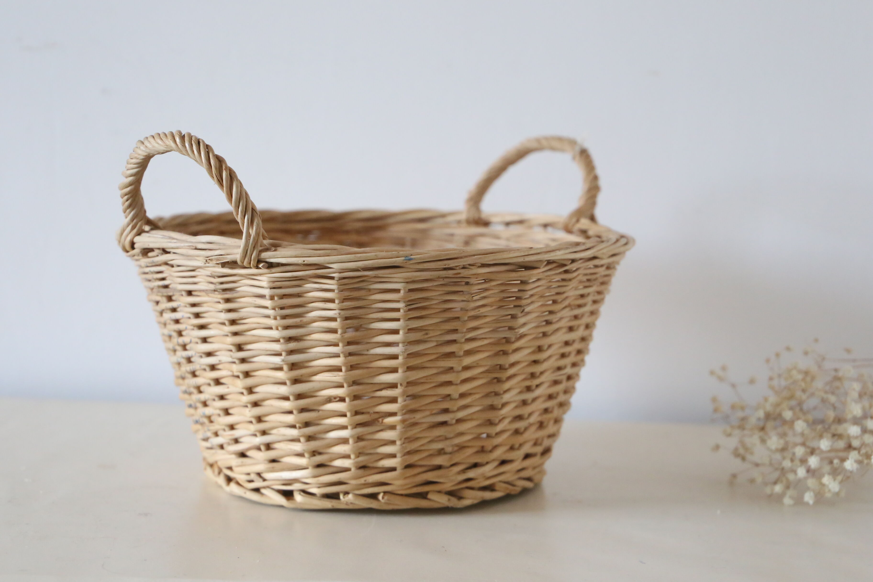 Wicker basket with two handles, vintage, french