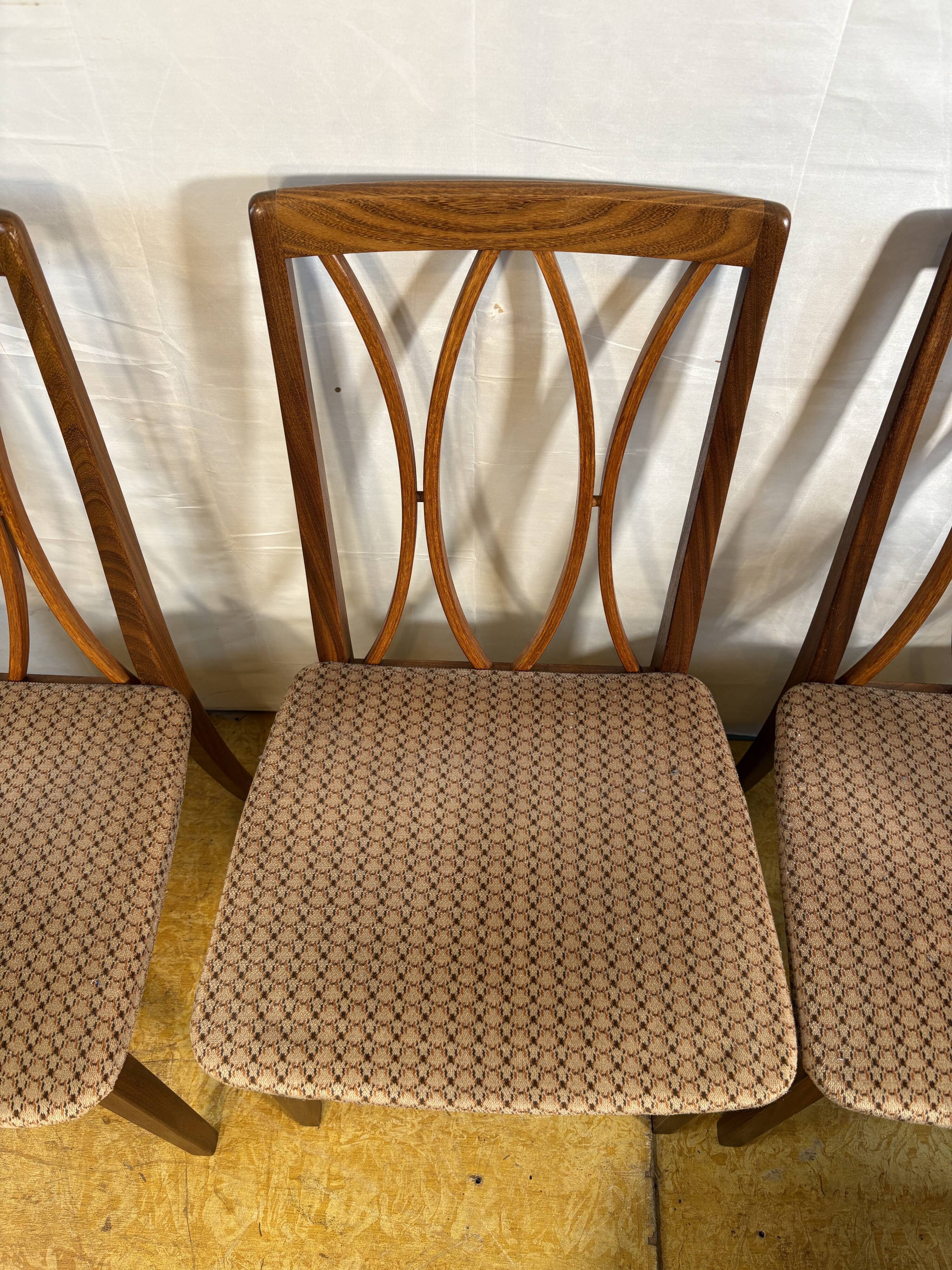 Mid century retro vintage teak and cloth dining chairs by GPlan 1970