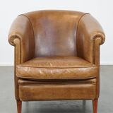 Cowhide Leather Club Chair in a Light Cognac Color