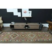 1970s Vintage Turkish Oushak Handmade Wool Cotton Orange Runner Rug 85x358