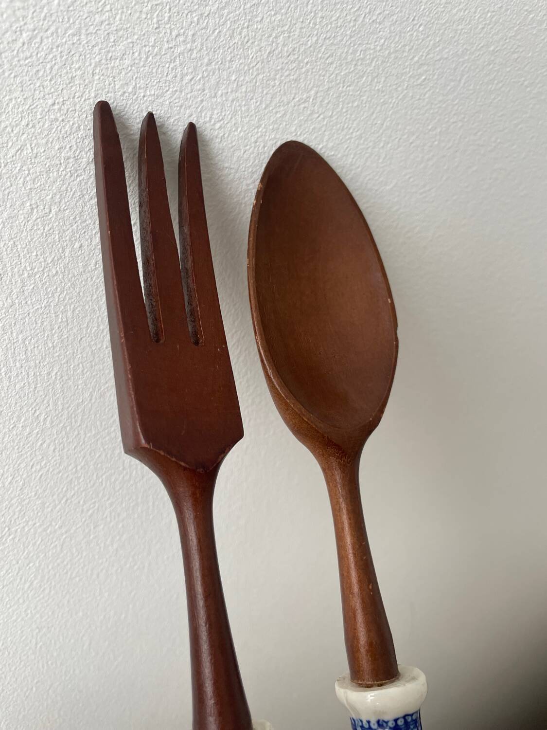 Service à salade vintage en bois et porcelaine Blue Willow