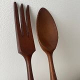 Service à salade vintage en bois et porcelaine Blue Willow
