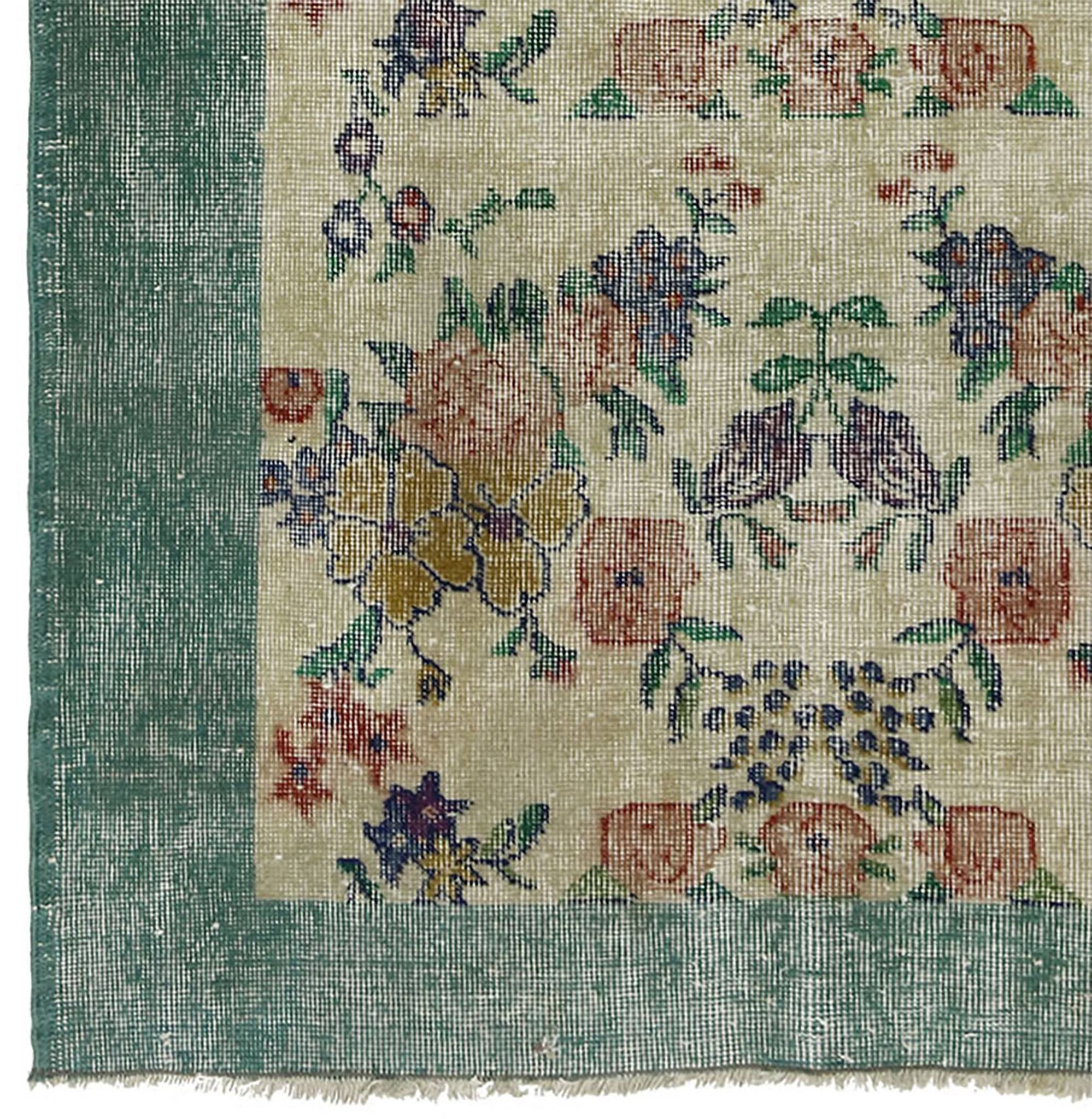 Vintage Turkish Carpet Floral Beige Green 194 x 109 cm