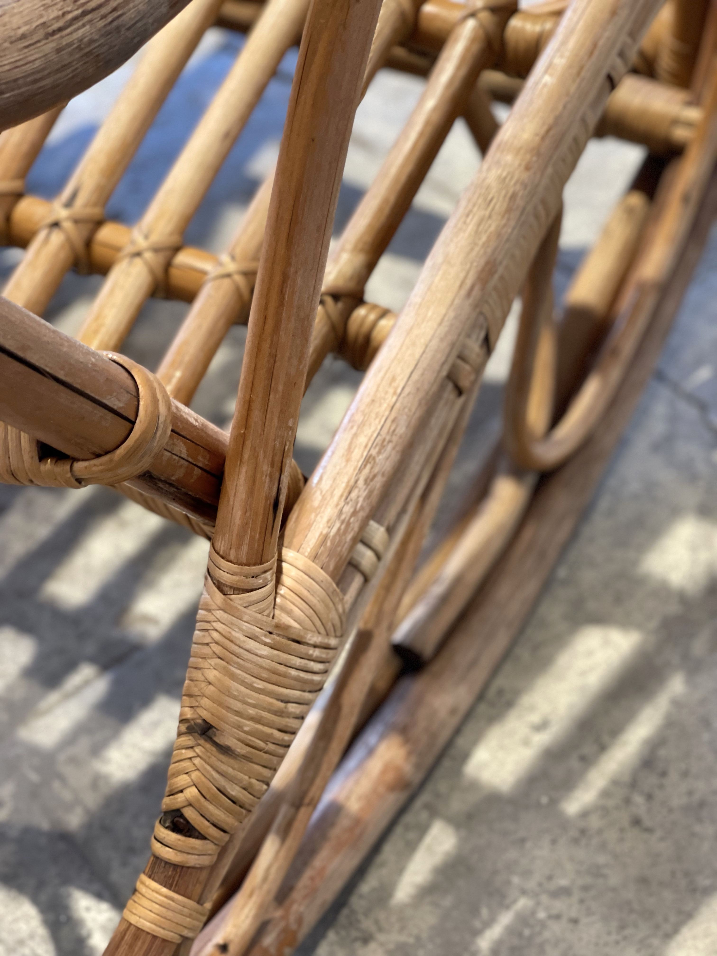 XXL vintage rattan garden armchair or deck chair