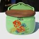 Vintage Ceramic and Wood Salt Box - Rare green color