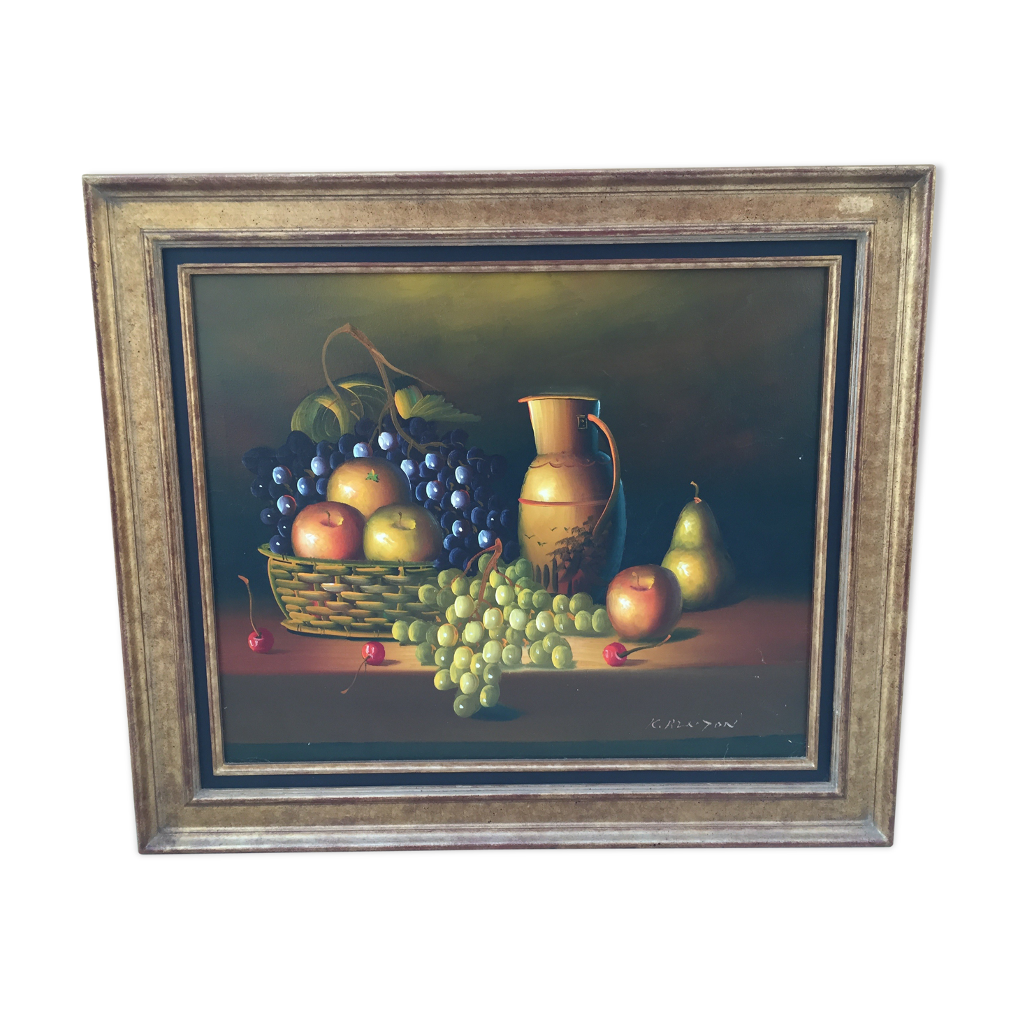 Oil on canvas: still life with fruit
