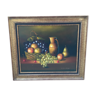 Oil on canvas: still life with fruit