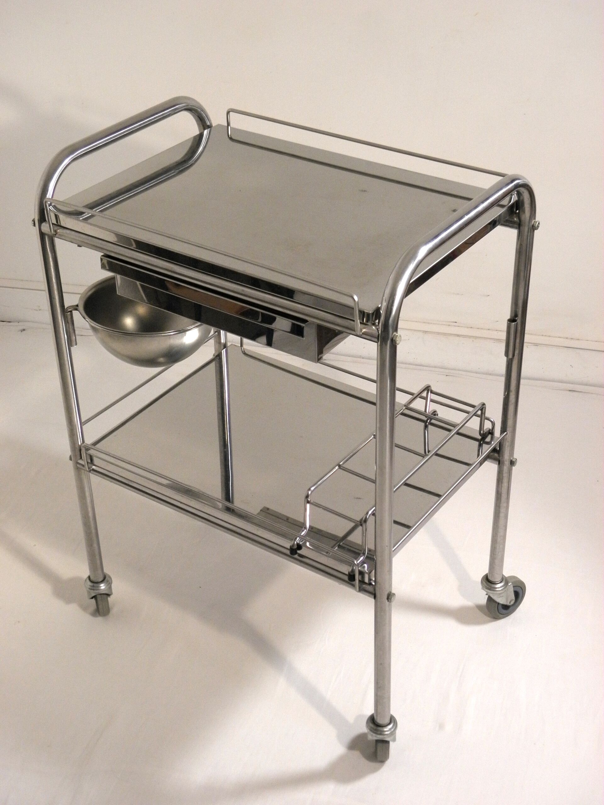 Cart serving stainless steel and glass 70s