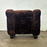 Fauteuil vintage italien en velours marron foncé