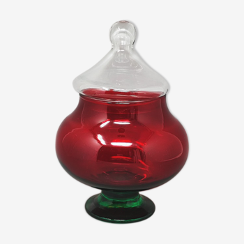 Pot rouge et vert des années 1960 en verre empoli par rossini. fabriqué en italie