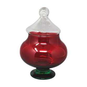 Pot rouge et vert des années 1960 en verre empoli par rossini. fabriqué en italie