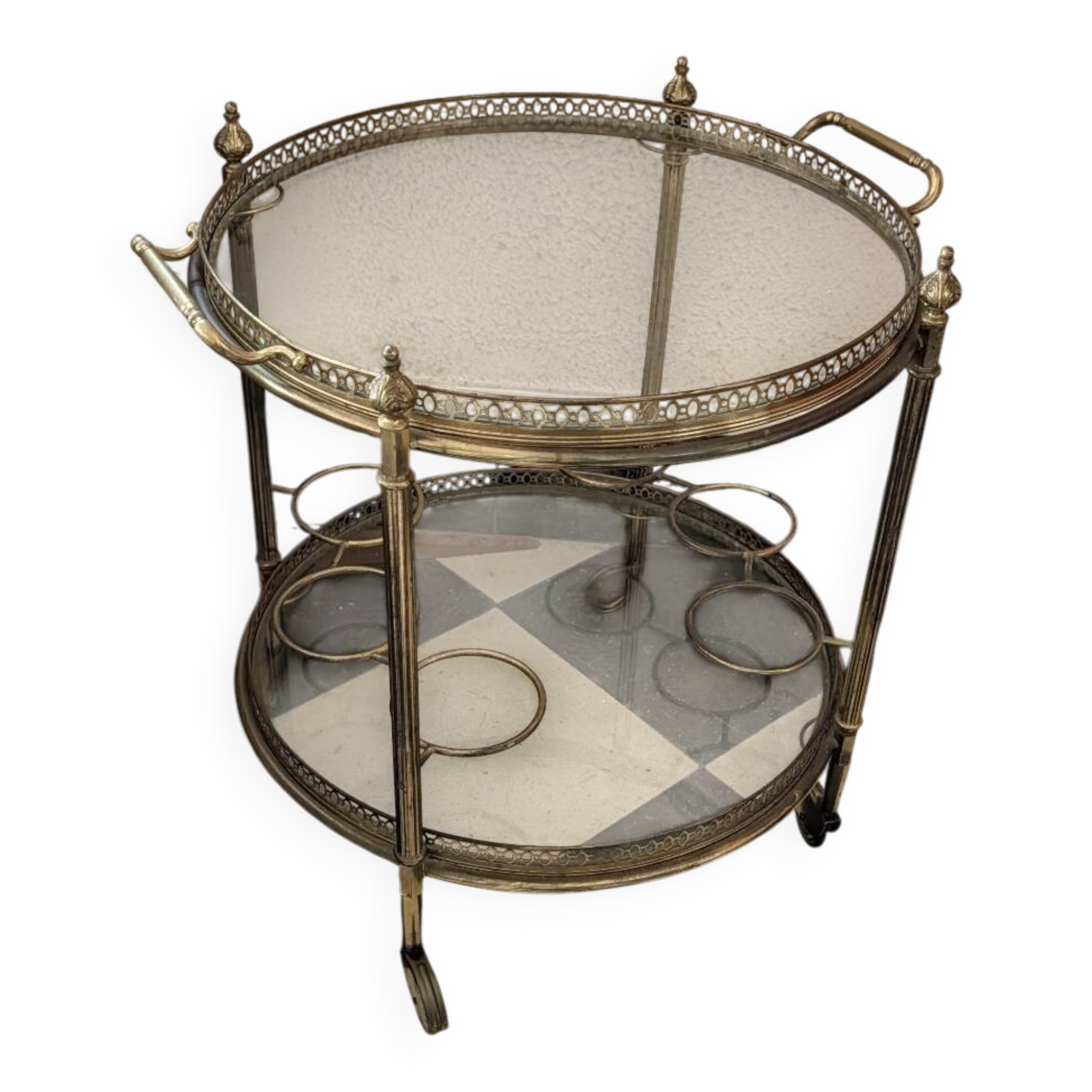 Desserte chariot bar en laiton et verre