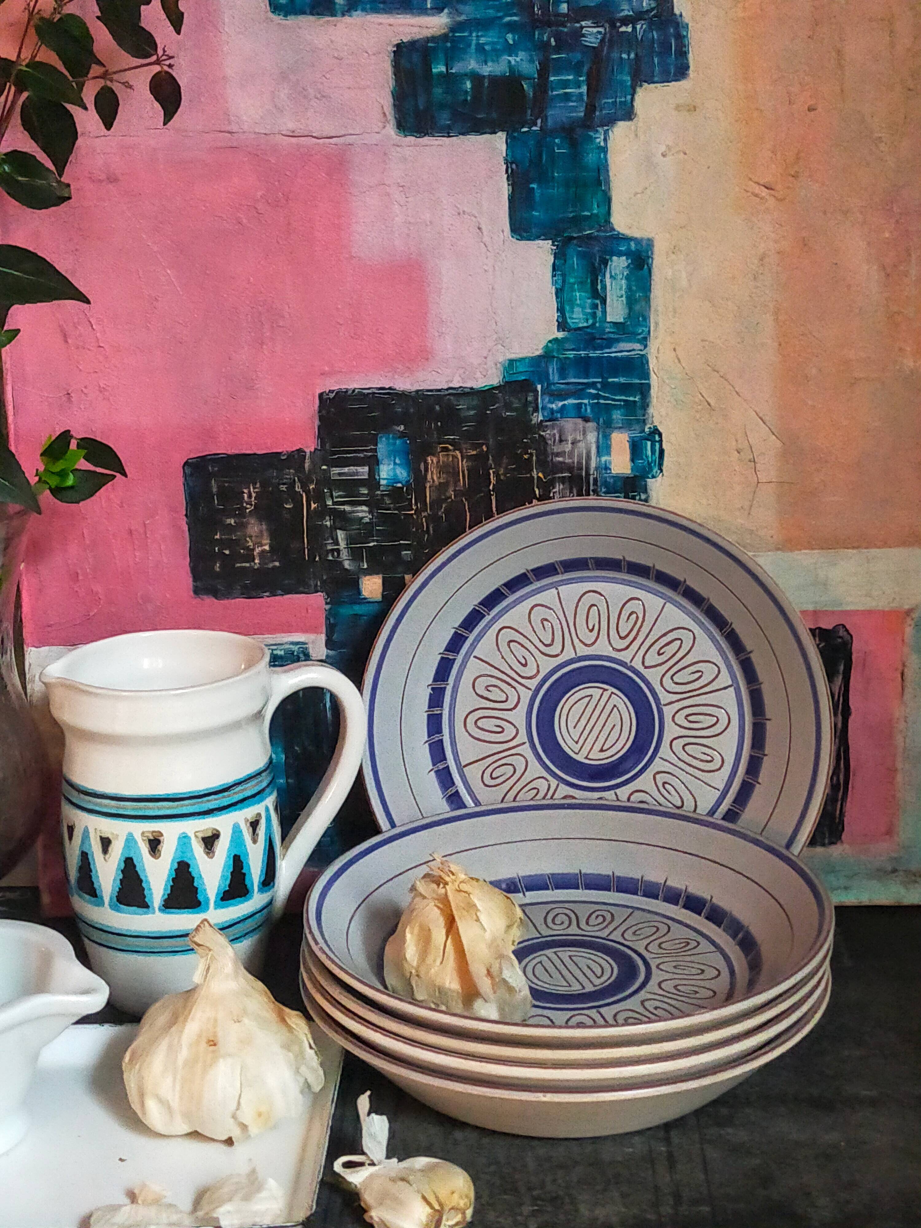 Five vintage MBFA PORNIC ceramic soup plates Daphné service