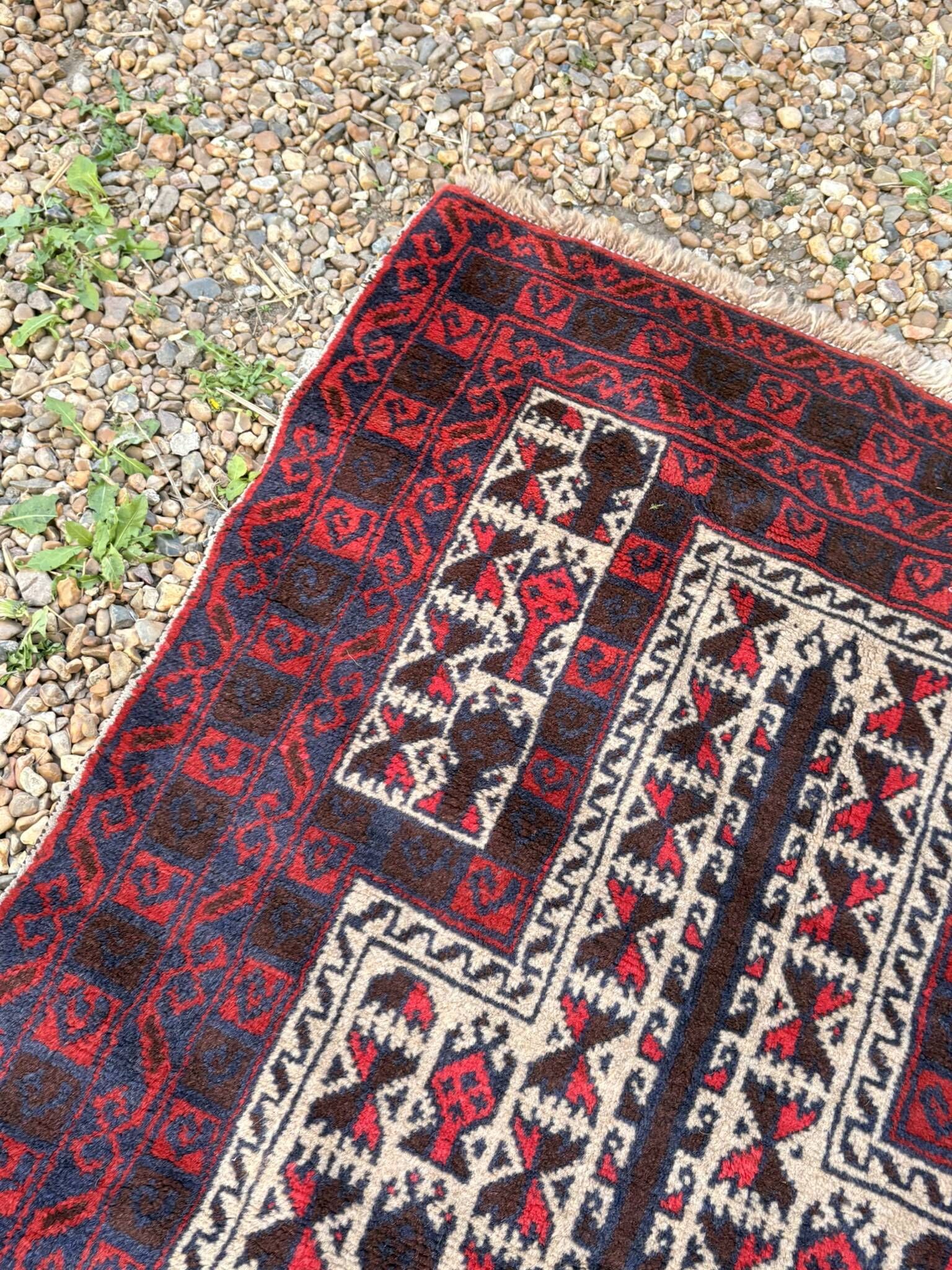 Old Afghan Carpet Handwoven Wool 140x80 Bedside Entrance Belouch