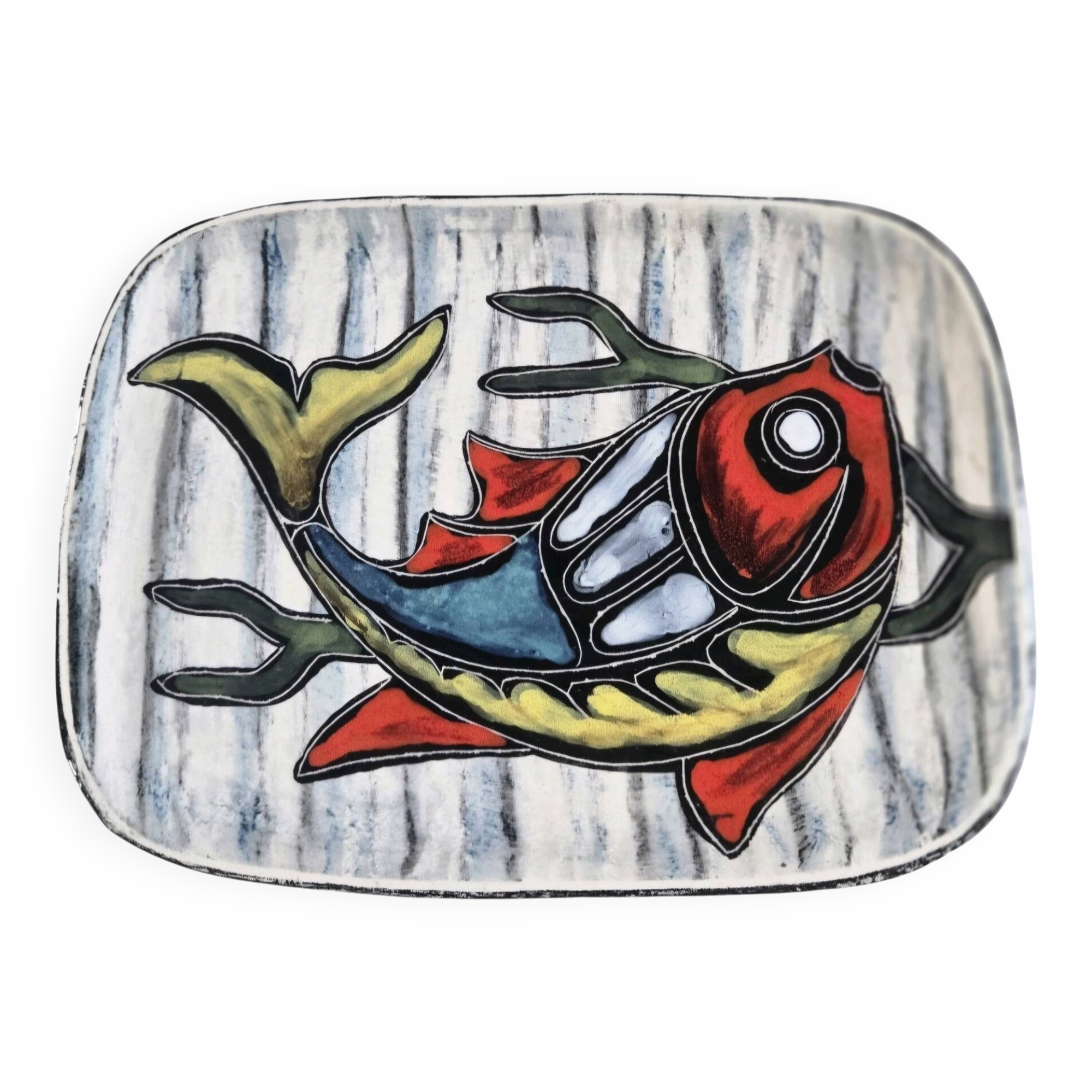Magnificent vintage rectangular dish in glazed ceramic.