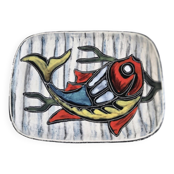 Magnificent vintage rectangular dish in glazed ceramic.