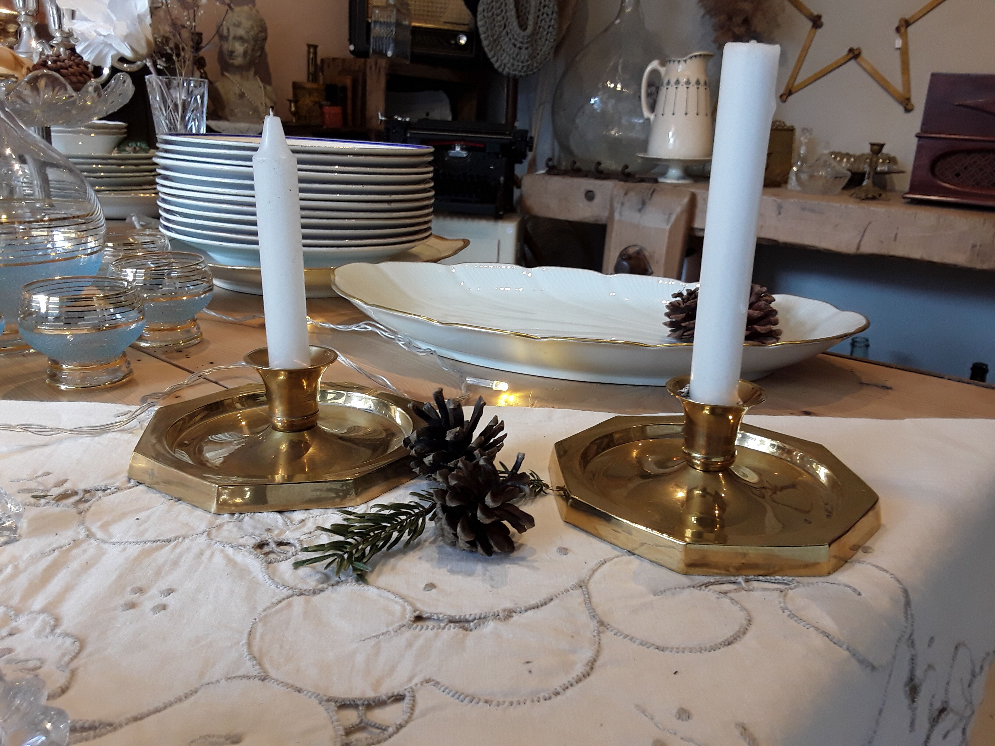 Pair of brass candle holders