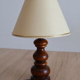Vintage table lamp in turned wood and fabric lampshade
