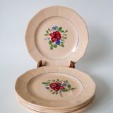 Set of 6 digoin sarreguemines dessert plates with pink flowers