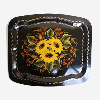 Metal tray lace-up sunflowers, vintage