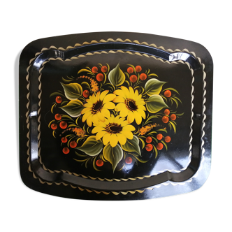 Metal tray lace-up sunflowers, vintage