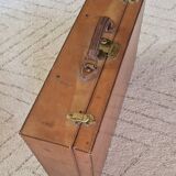 Antique leather and brass trunk/suitcase, high-end luggage circa 1930