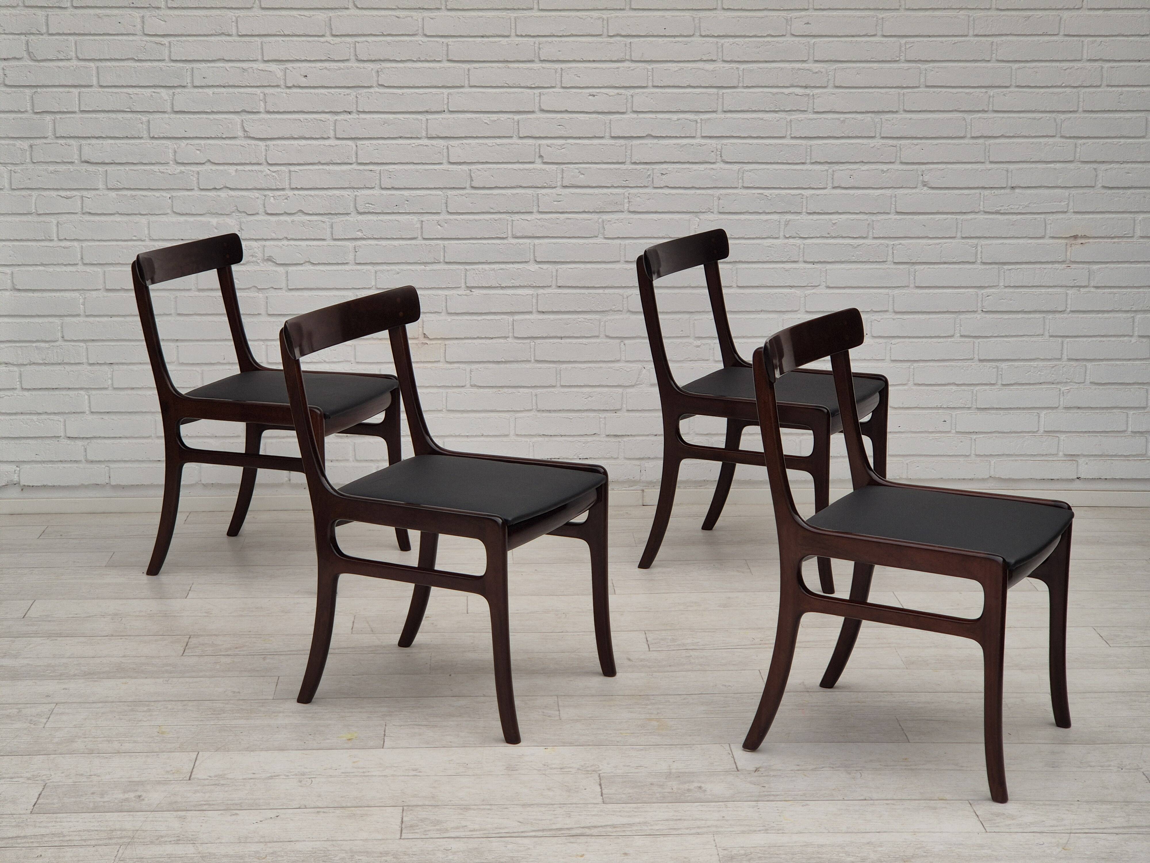 1960s, Danish design by Ole Wanscher, set of 4 Danish dinning chairs, mahogany wood, reupholstered.