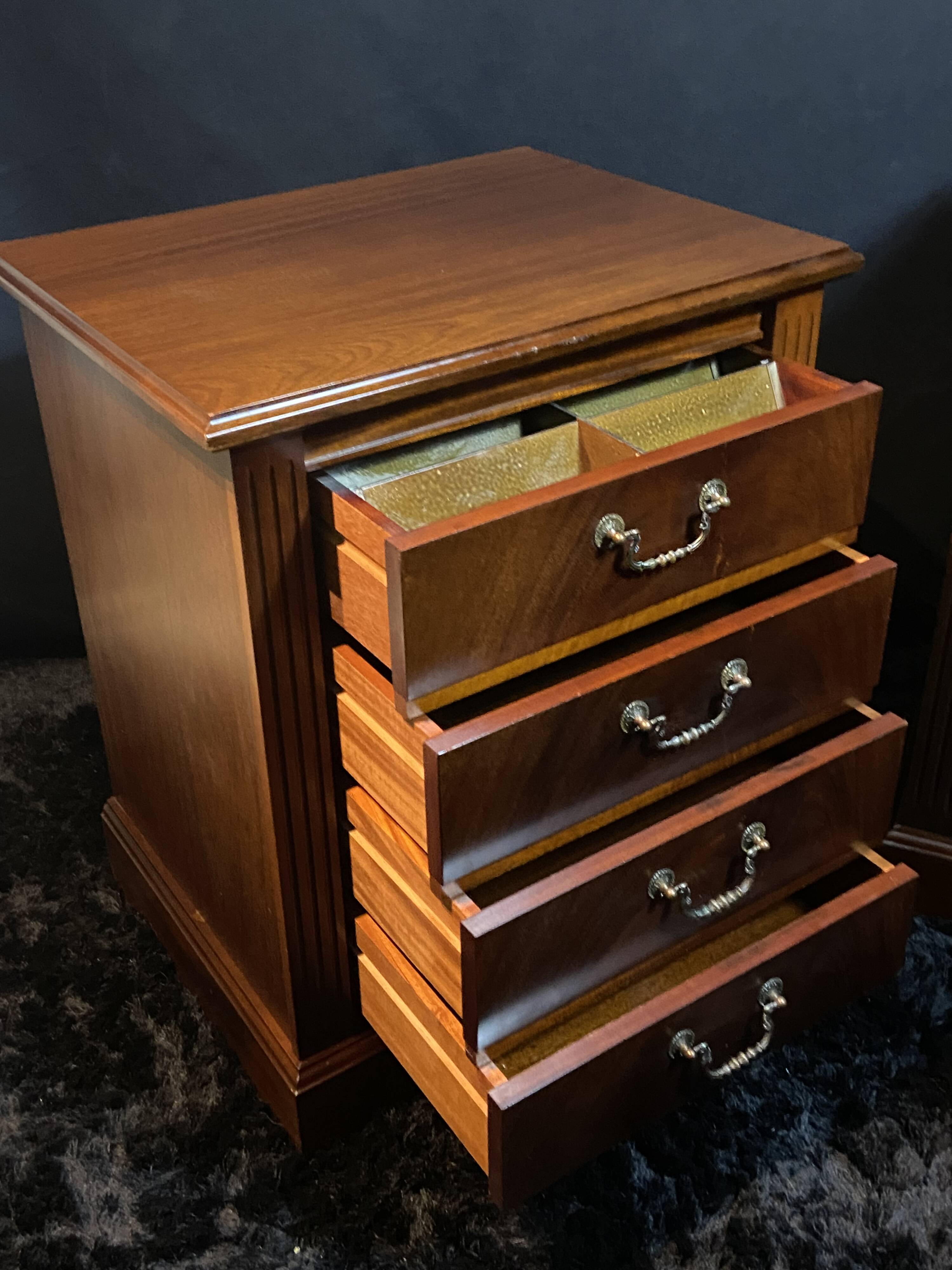 Pair of desk cabinets, mahogany filing boxes in English style.