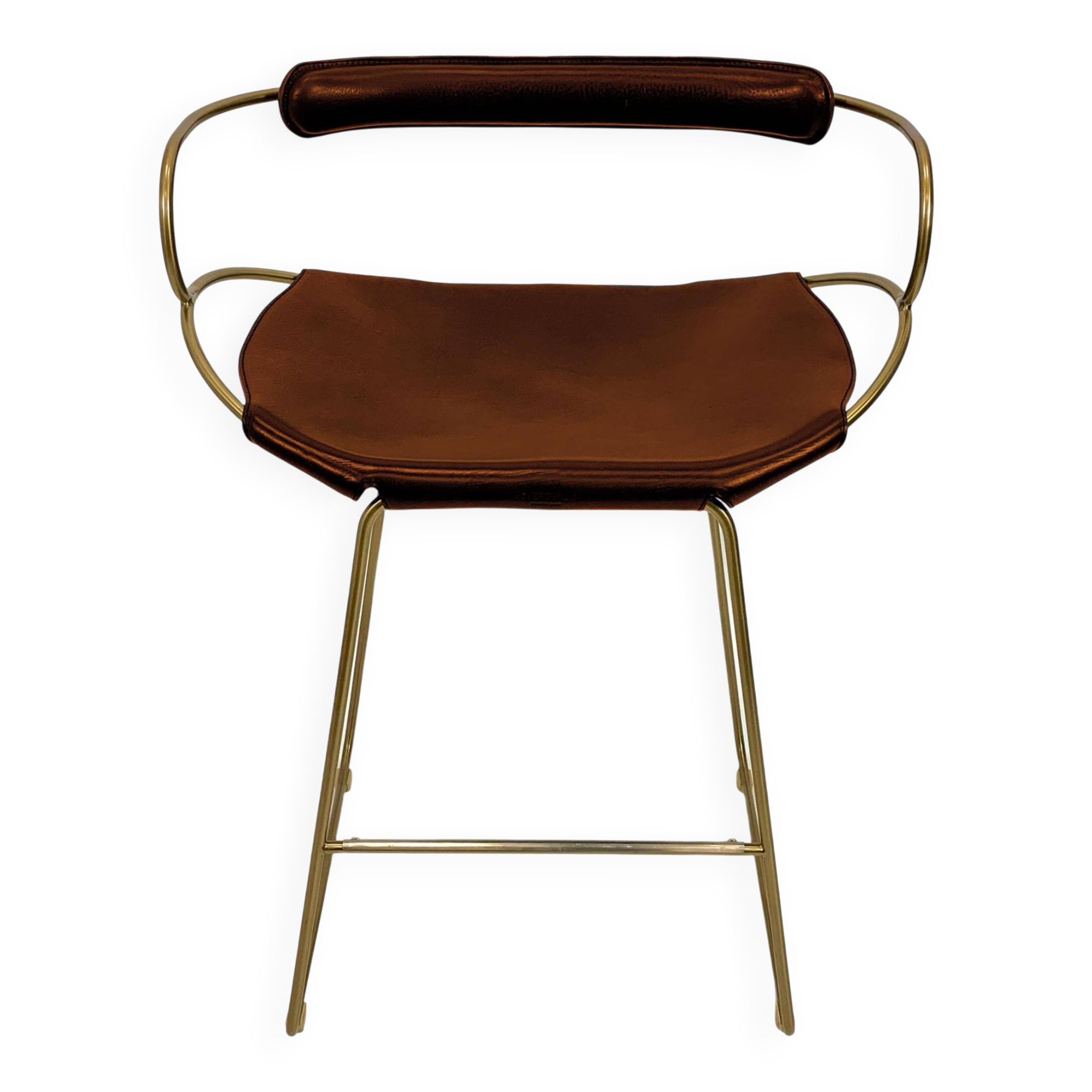 Organic kitchen bar stool c. Metal Brass and Cognac Leather Backrest