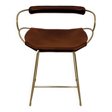Organic kitchen bar stool c. Metal Brass and Cognac Leather Backrest