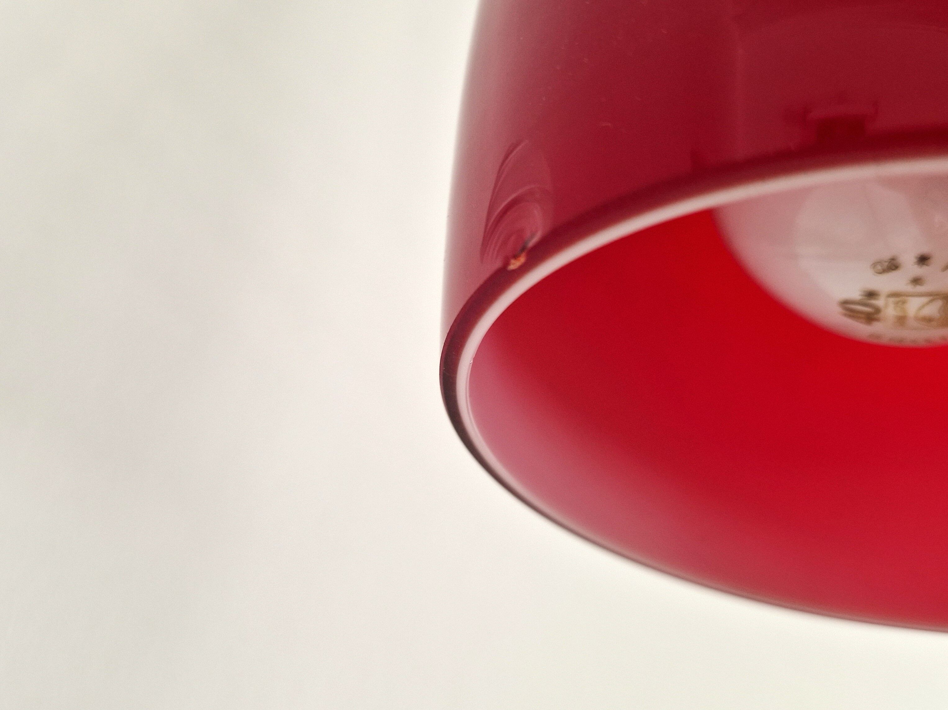 Red glass 'Bang' pendant lamp by Jacob E. Bang for Fog & Mørup, Denmark 1960's